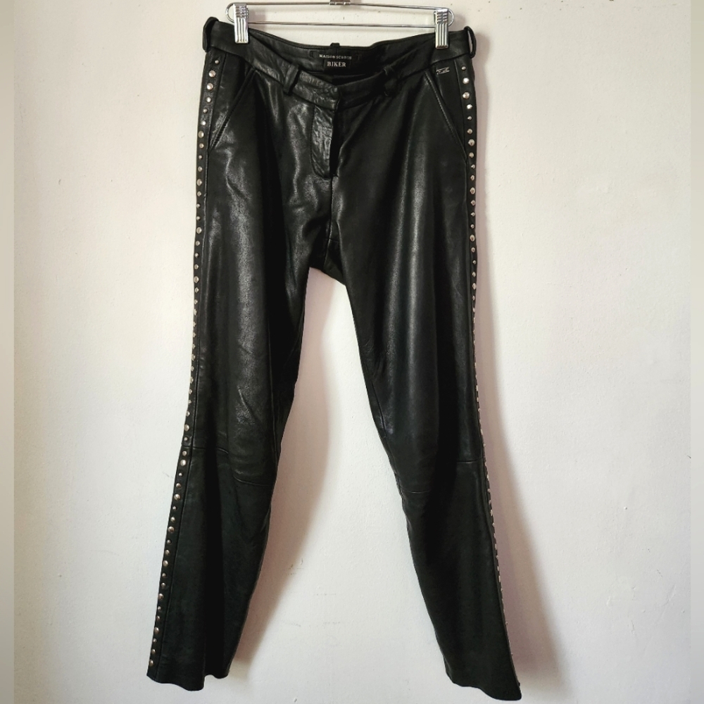 Maison Scotch leather studded biker pants